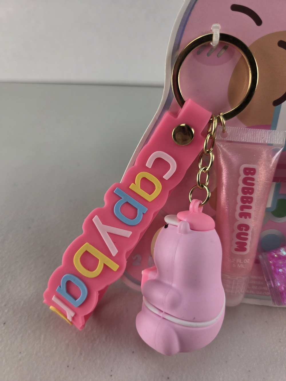 Capybara Pink Kids Keychain Lip Gloss & Charm Set - Picture 2 of 5